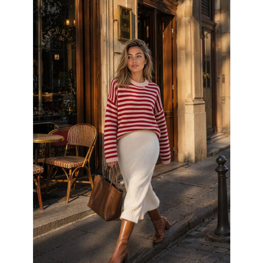 Striped Crew Neck Sweater Apparel and Accessories