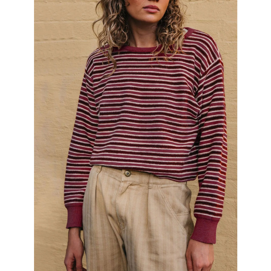 Striped Crew Neck Sweater Apparel and Accessories