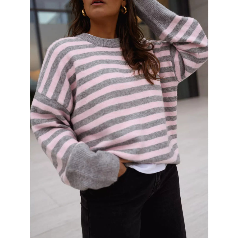 Striped Crew Neck Sweater Apparel and Accessories