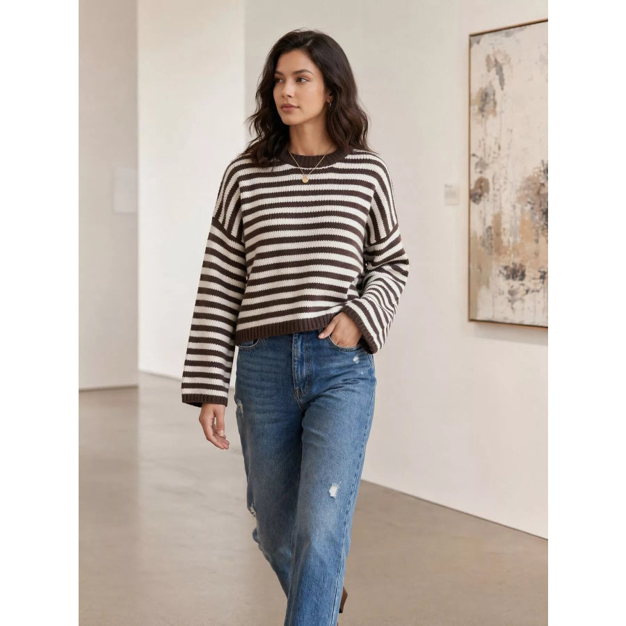 Striped Crew Neck Sweater Apparel and Accessories