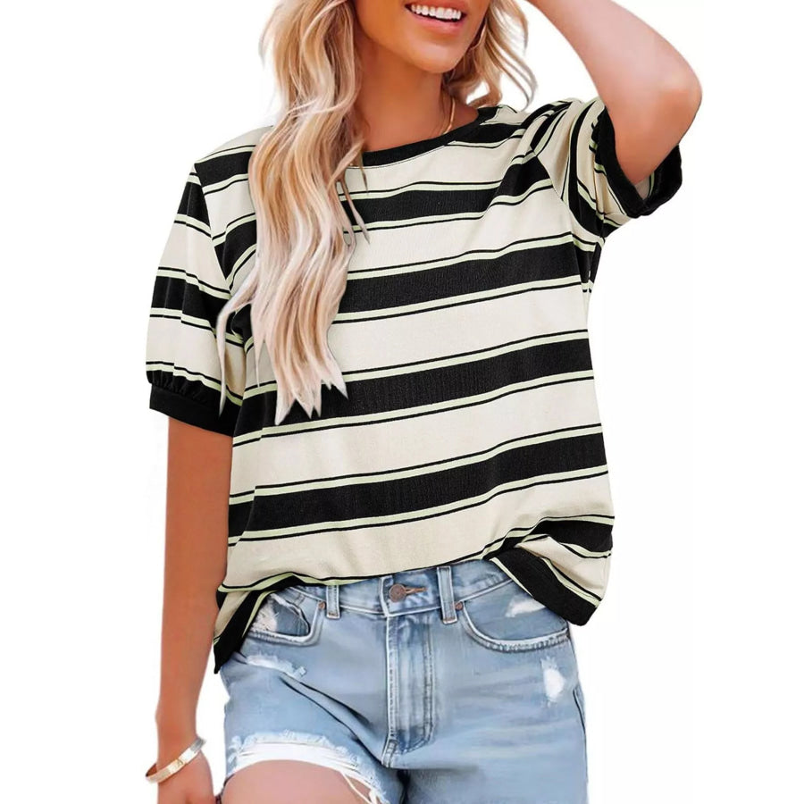 Striped Crew Neck T-Shirt Black / S