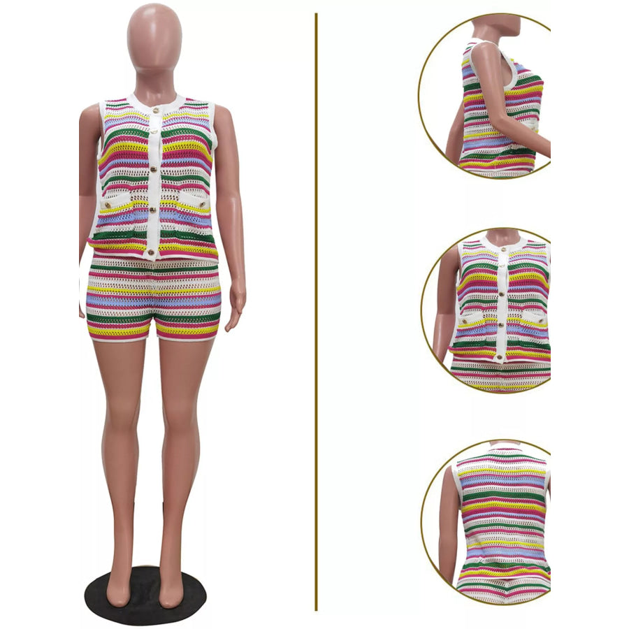 Striped Crochet Knit Top and Shorts Set Apparel and Accessories