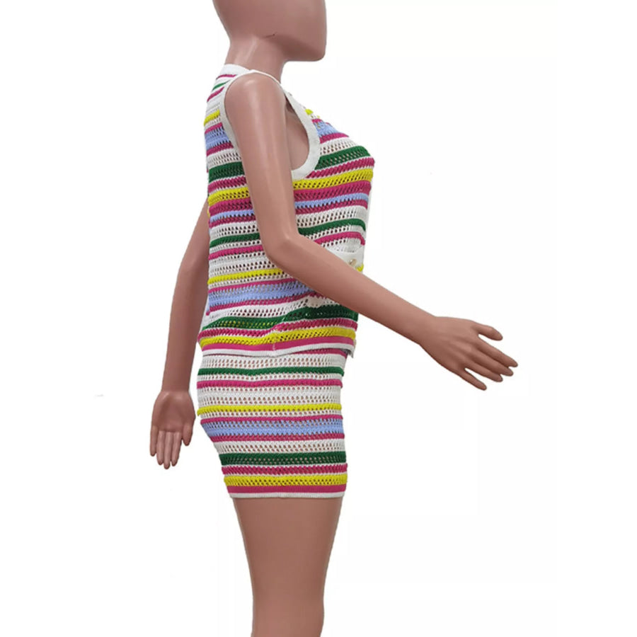 Striped Crochet Knit Top and Shorts Set Apparel and Accessories