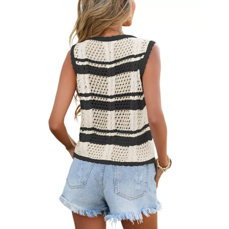 Striped Crochet Tie-Front Cardigan Apparel and Accessories