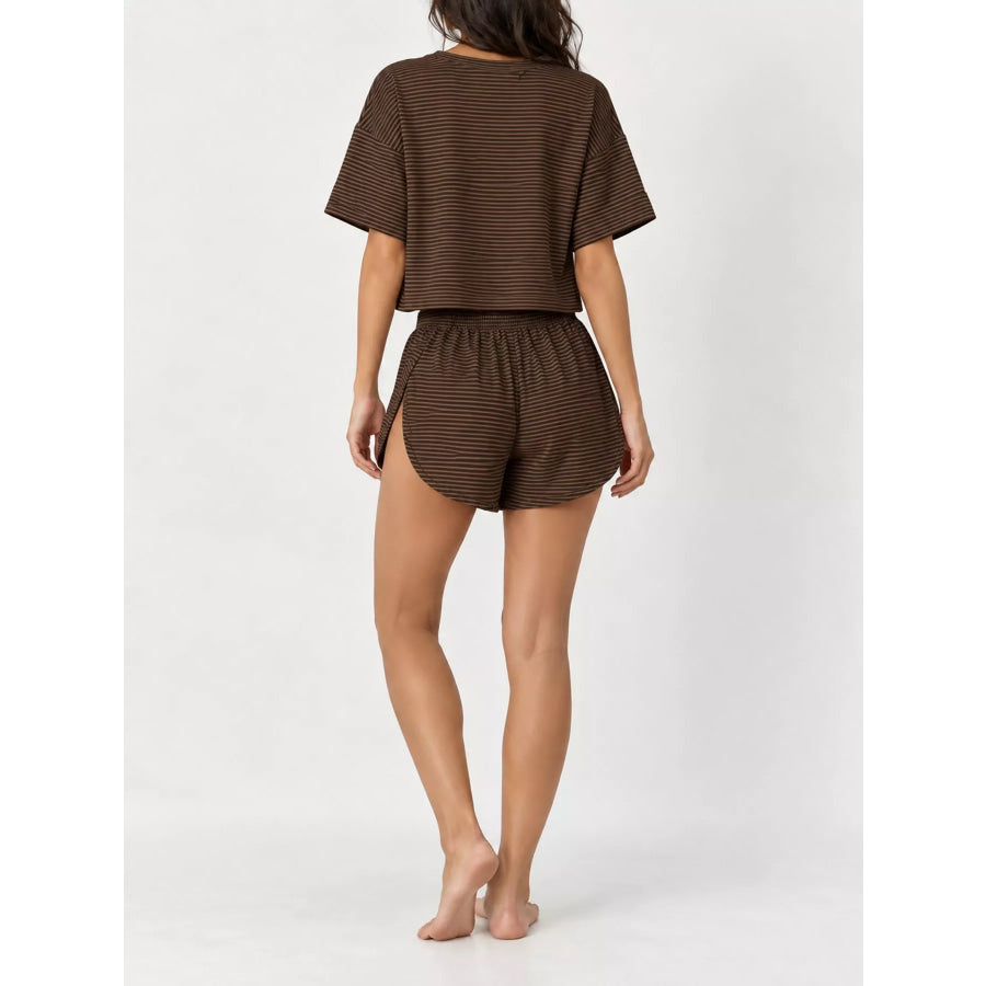 Striped Crop Top and High-Waisted Shorts Lounge Set Apparel Accessories