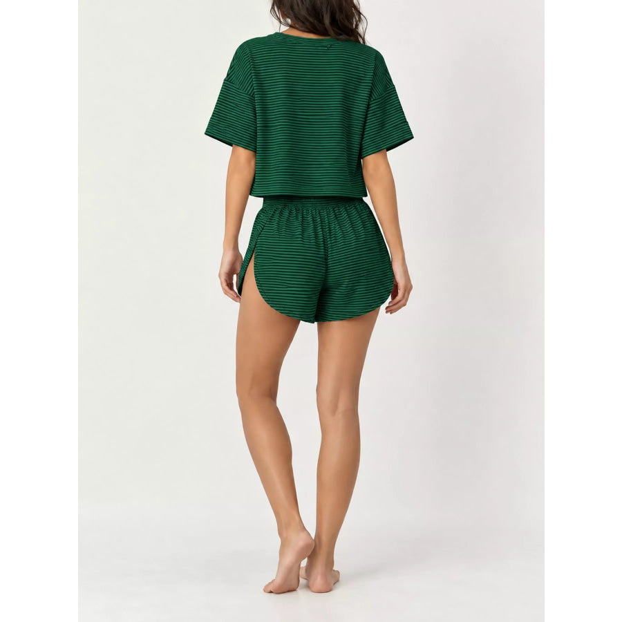 Striped Crop Top and High-Waisted Shorts Lounge Set Apparel Accessories