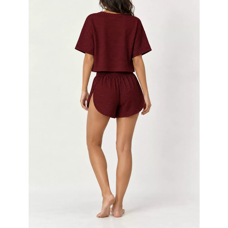 Striped Crop Top and High-Waisted Shorts Lounge Set Apparel Accessories