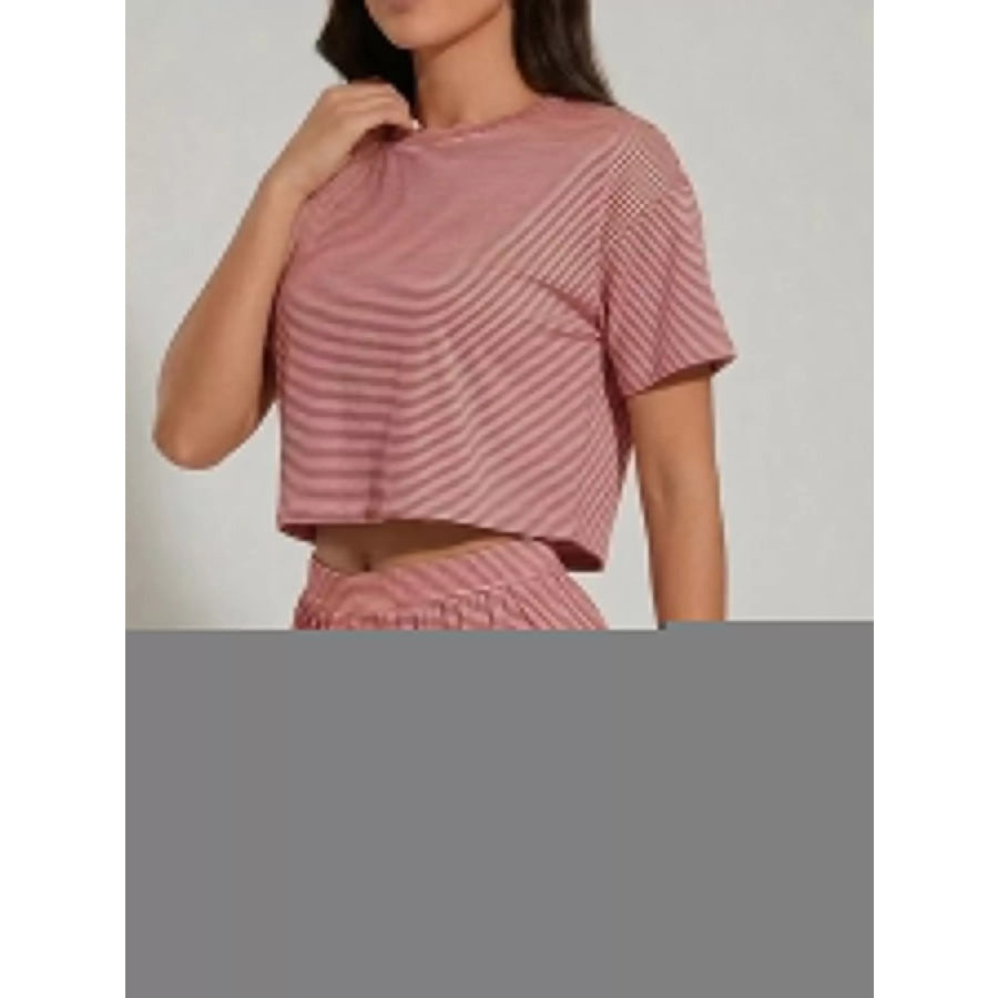 Striped Crop Top and High-Waisted Shorts Lounge Set Red / S Apparel Accessories