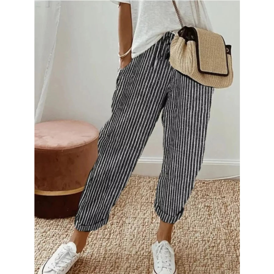 Striped Cropped Pants Black / S Apparel and Accessories
