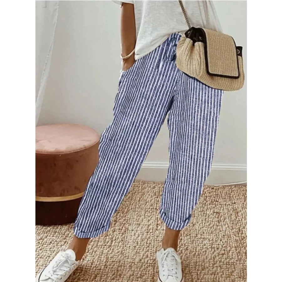 Striped Cropped Pants Blue / S Apparel and Accessories