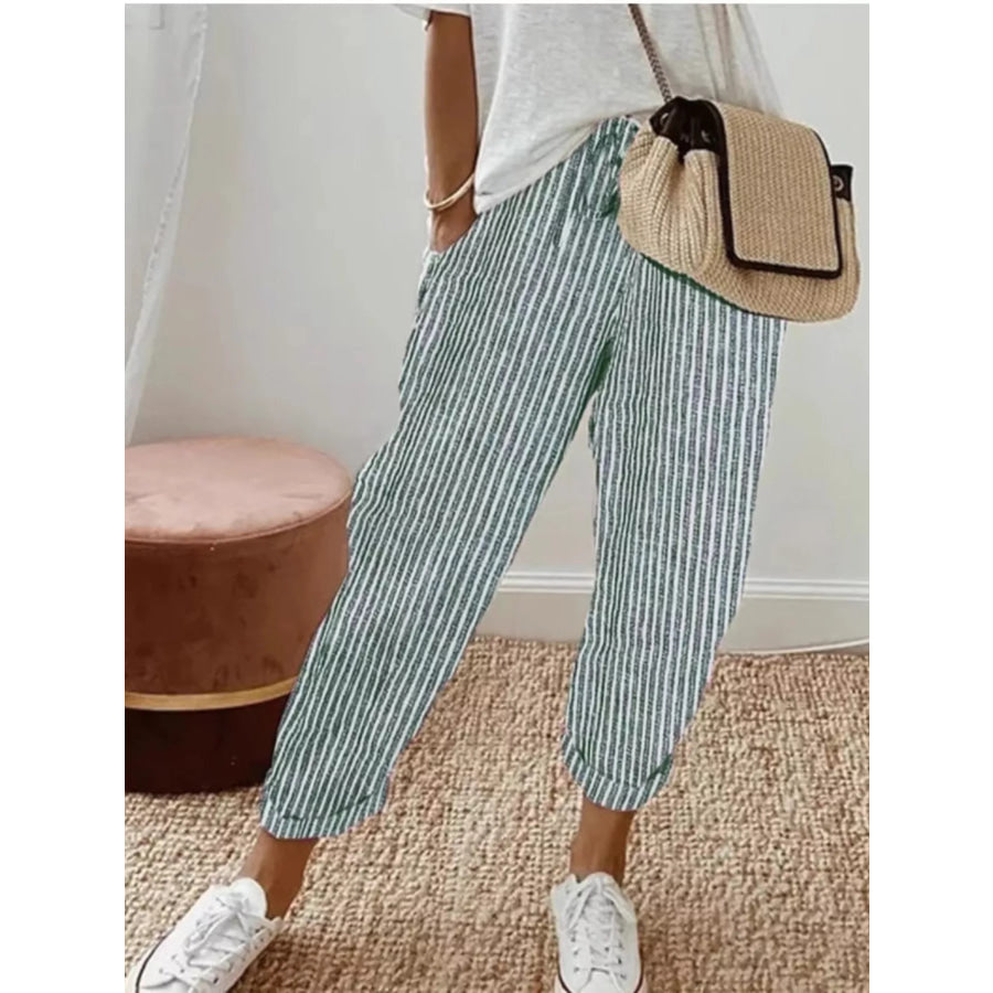 Striped Cropped Pants Green / S Apparel and Accessories