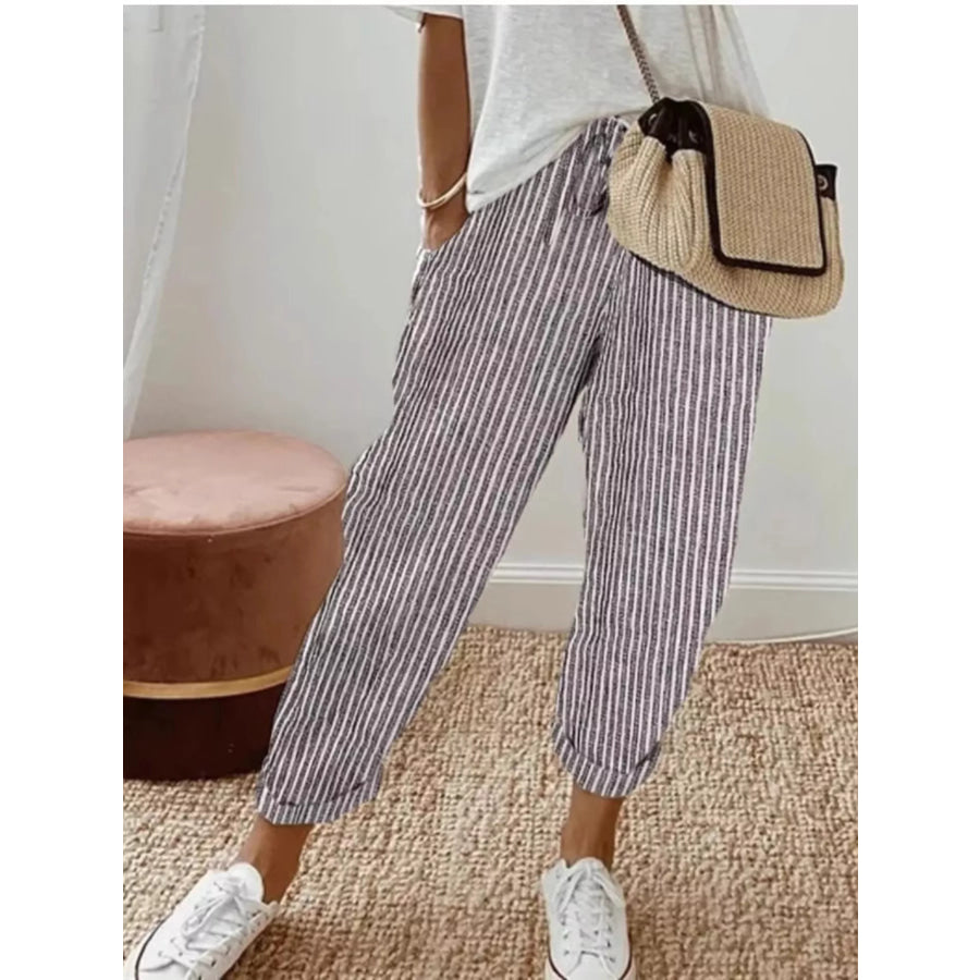 Striped Cropped Pants Grey / S Apparel and Accessories