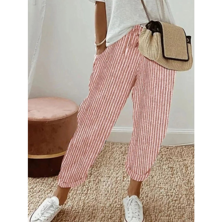 Striped Cropped Pants Red / S Apparel and Accessories