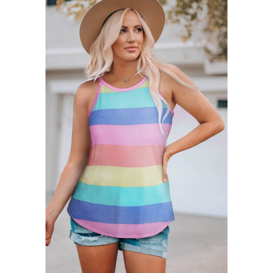 Striped Curved Hem Tank