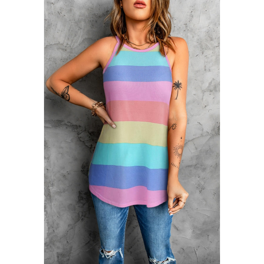 Striped Curved Hem Tank