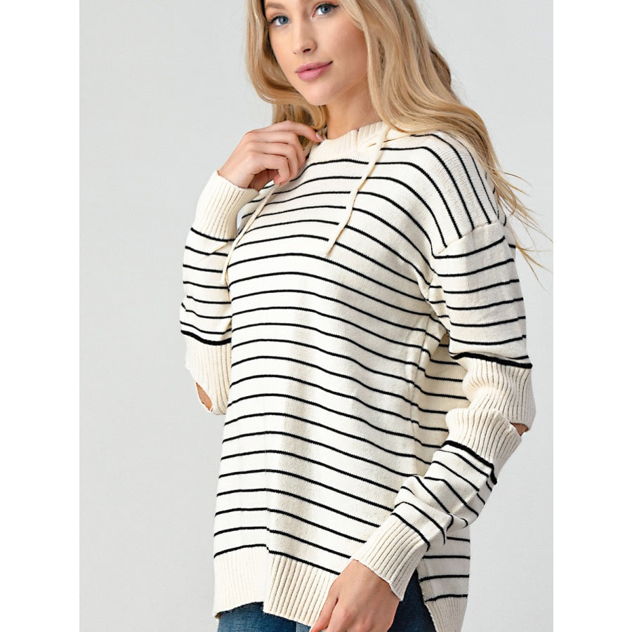 Striped Cutout Slit Sweater