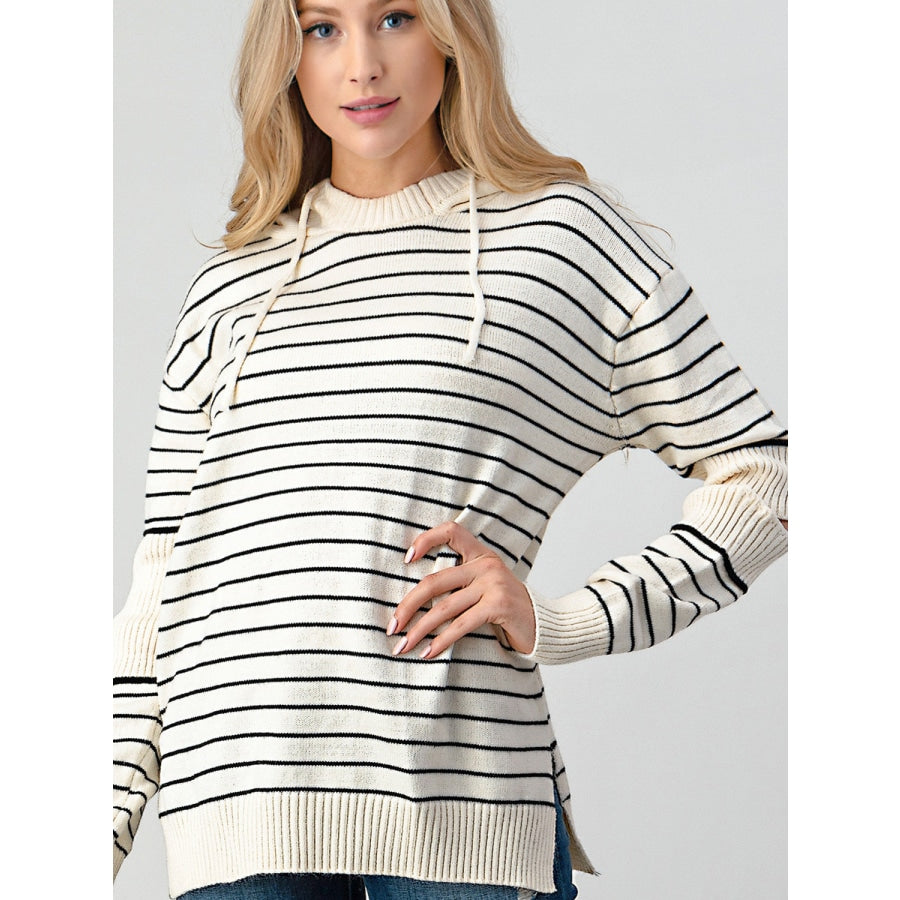 Striped Cutout Slit Sweater