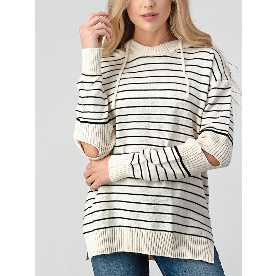 Striped Cutout Slit Sweater White / S