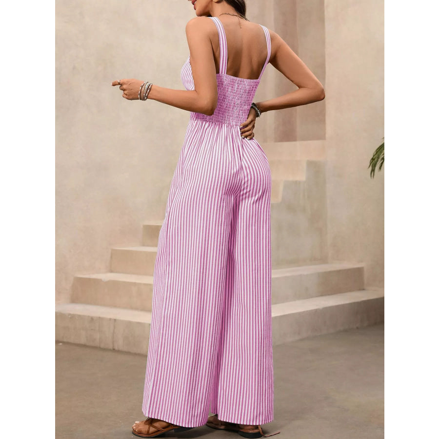 Striped Cutout Twist Front Wide Leg Jumpsuit Apparel and Accessories