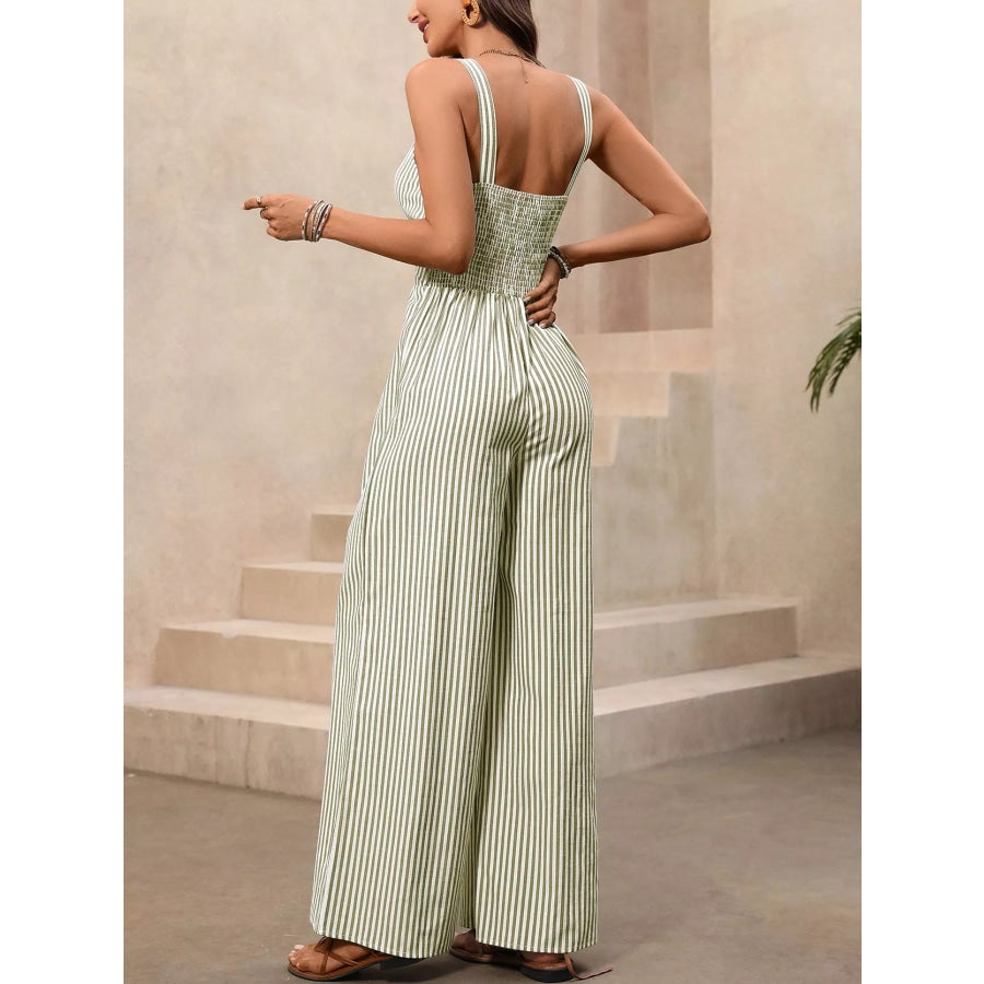 Striped Cutout Twist Front Wide Leg Jumpsuit Apparel and Accessories