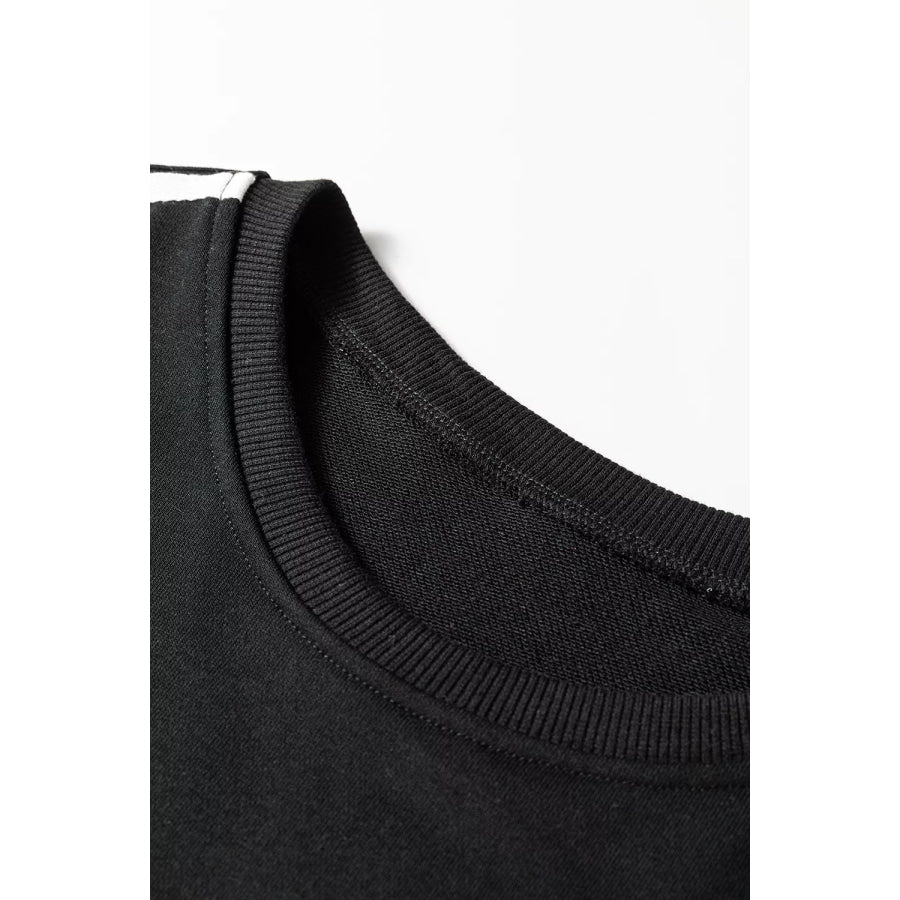 Striped Detail Crewneck Pullover Elastic Sweatpants 2pcs Outfit Apparel and Accessories