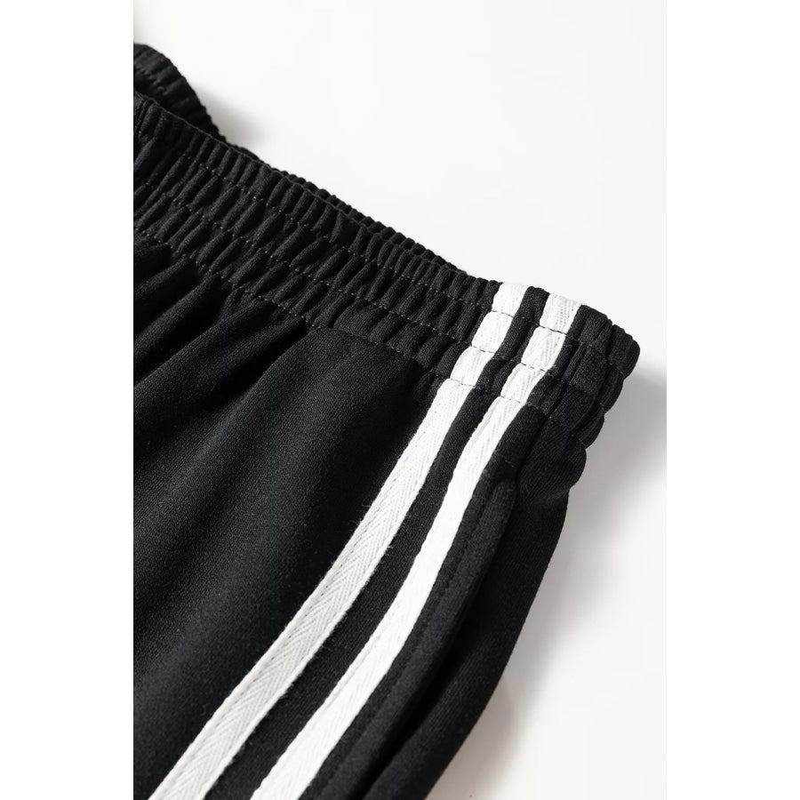 Striped Detail Crewneck Pullover Elastic Sweatpants 2pcs Outfit Apparel and Accessories