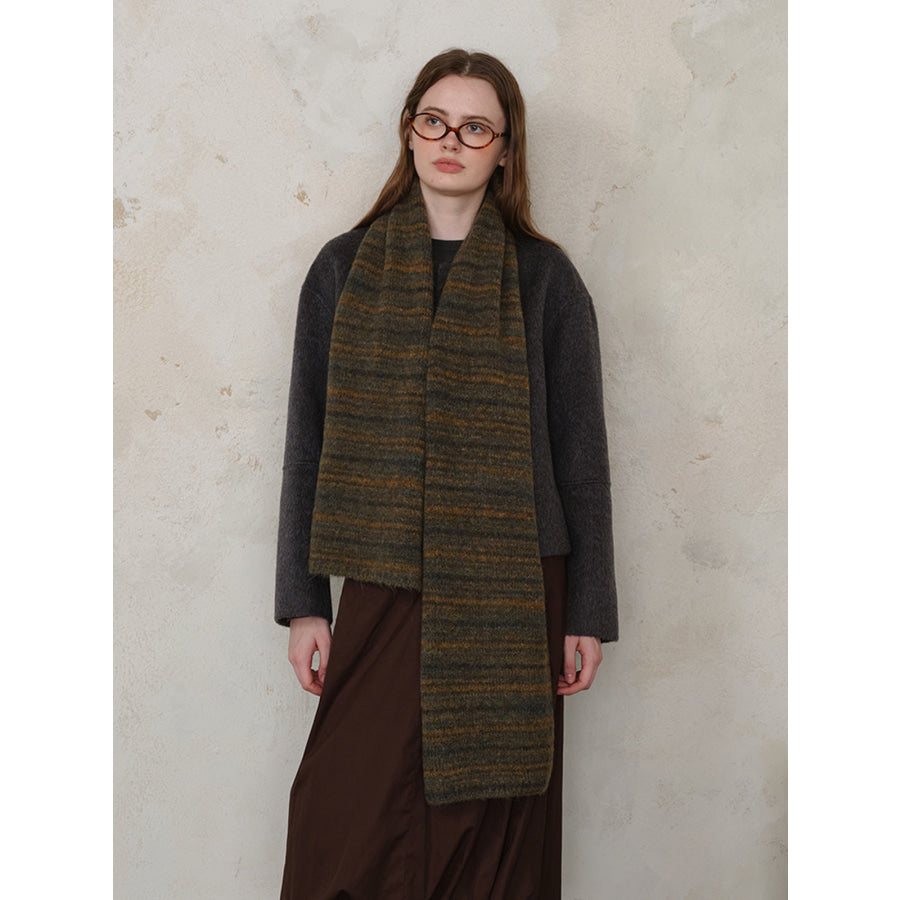 Striped Detail Knit Scarf Olive / One Size Apparel and Accessories