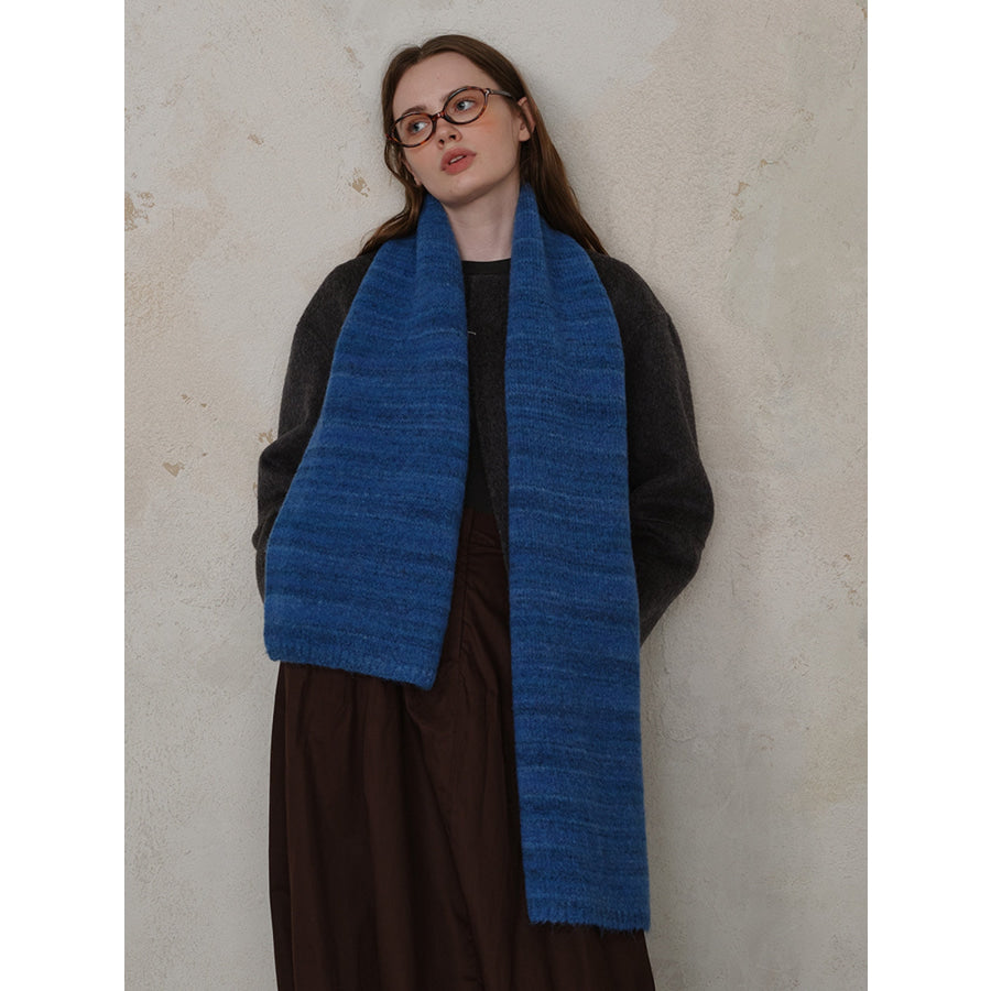 Striped Detail Knit Scarf Royal Blue / One Size Apparel and Accessories