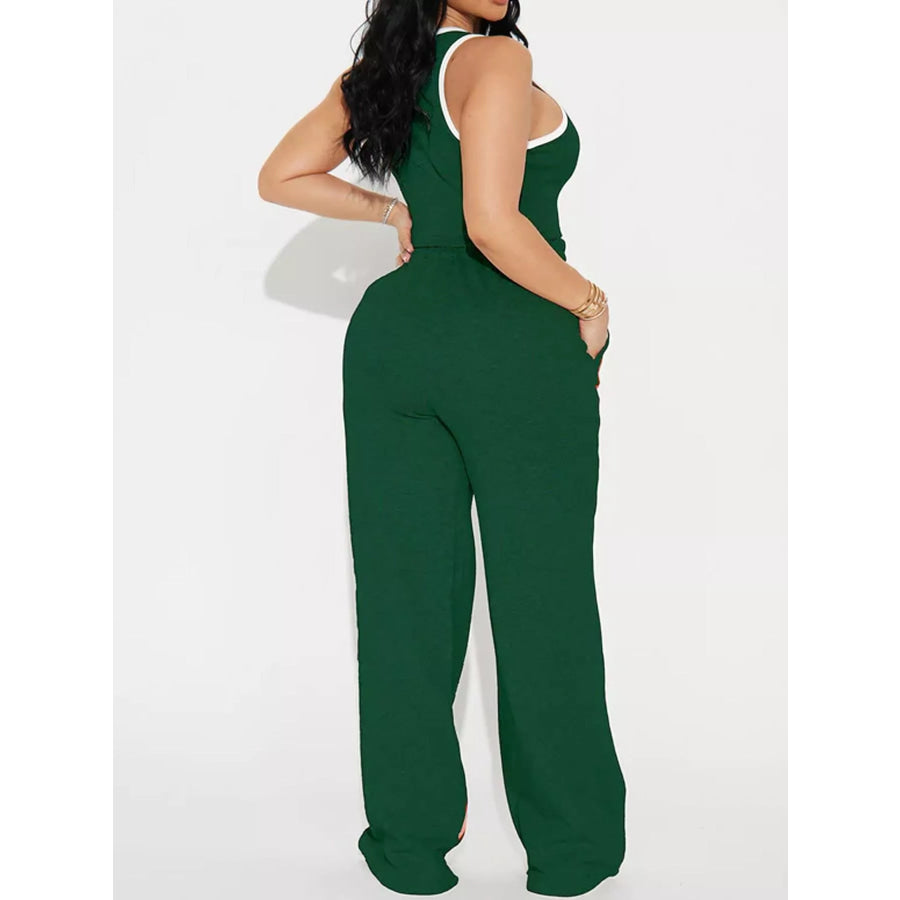 Striped Detail Top and Drawstring Pants Set Apparel and Accessories