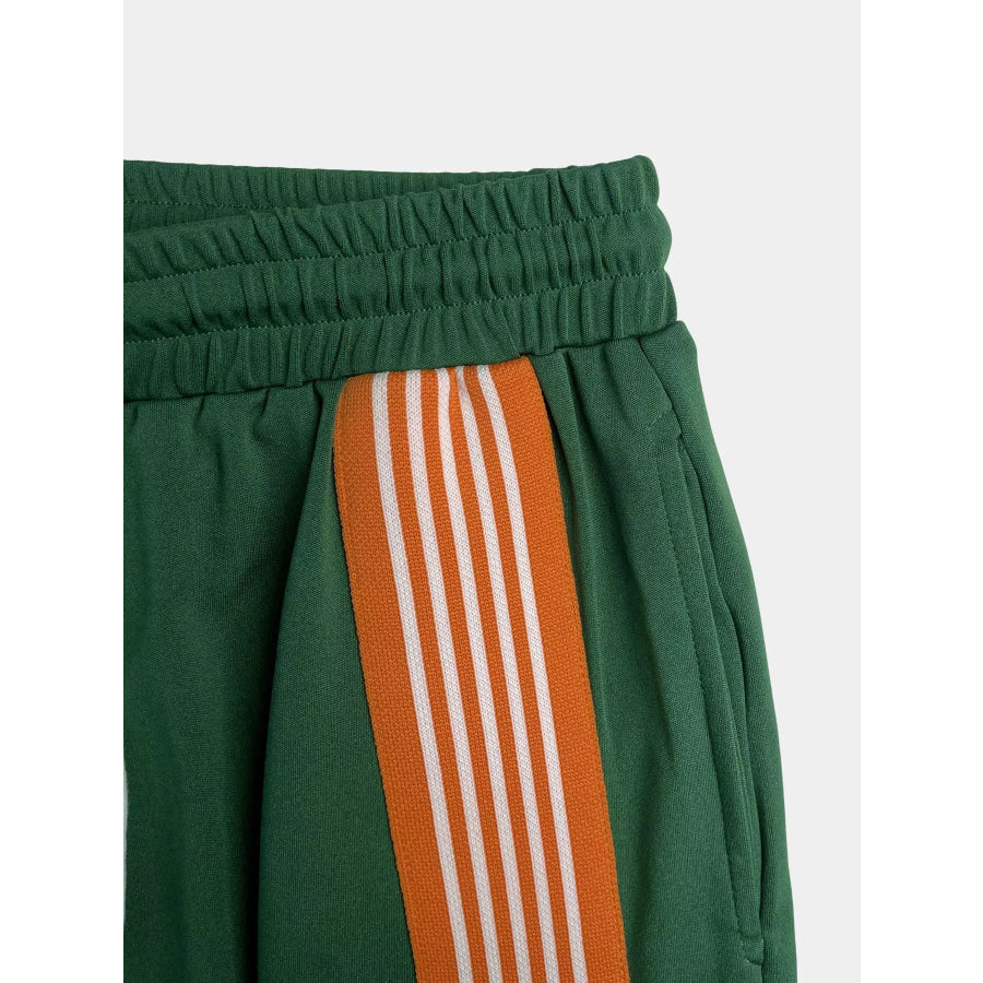 Striped Detail Top and Drawstring Pants Set Apparel and Accessories