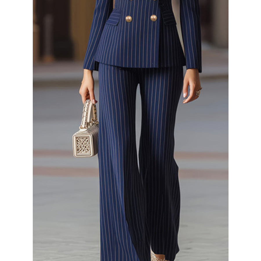 Striped Double-Breasted Blazer & Wide Leg Pants Set Apparel and Accessories