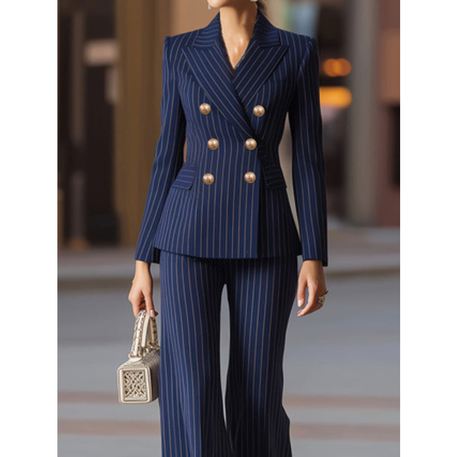 Striped Double-Breasted Blazer & Wide Leg Pants Set Apparel and Accessories