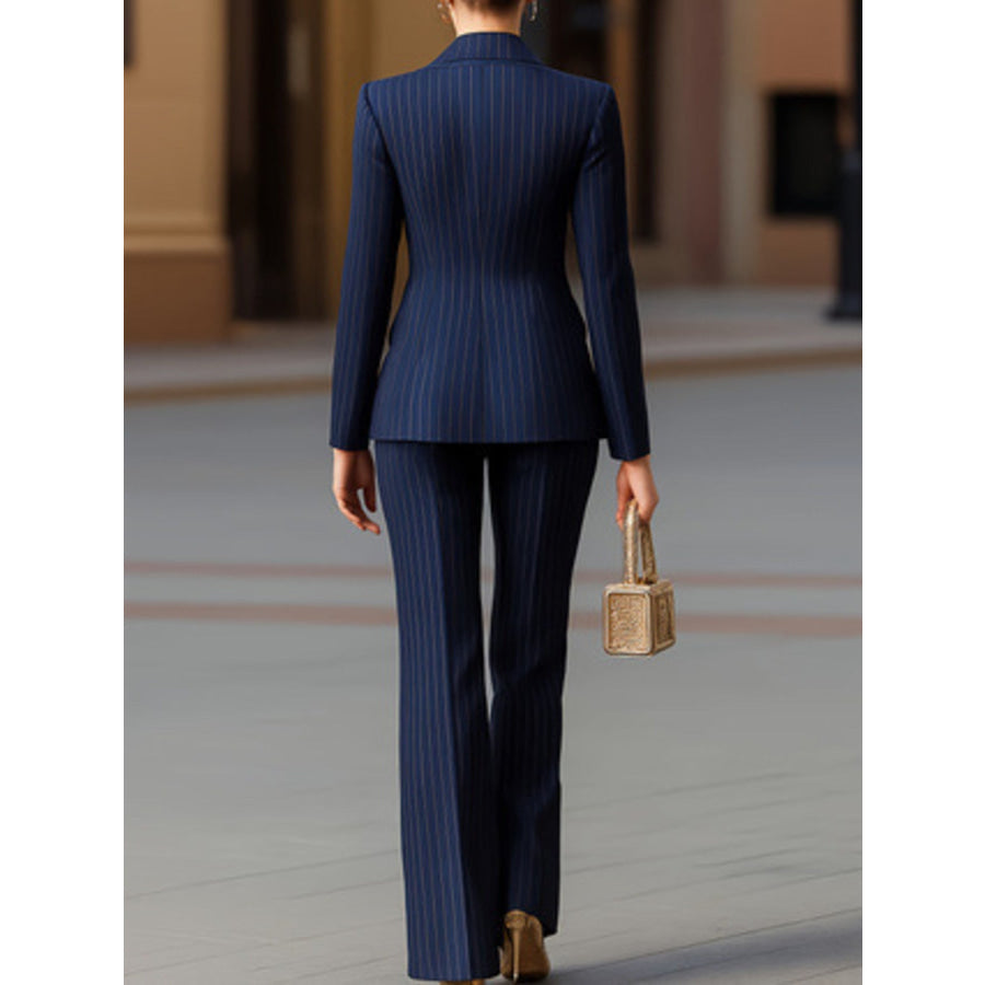Striped Double-Breasted Blazer & Wide Leg Pants Set Apparel and Accessories