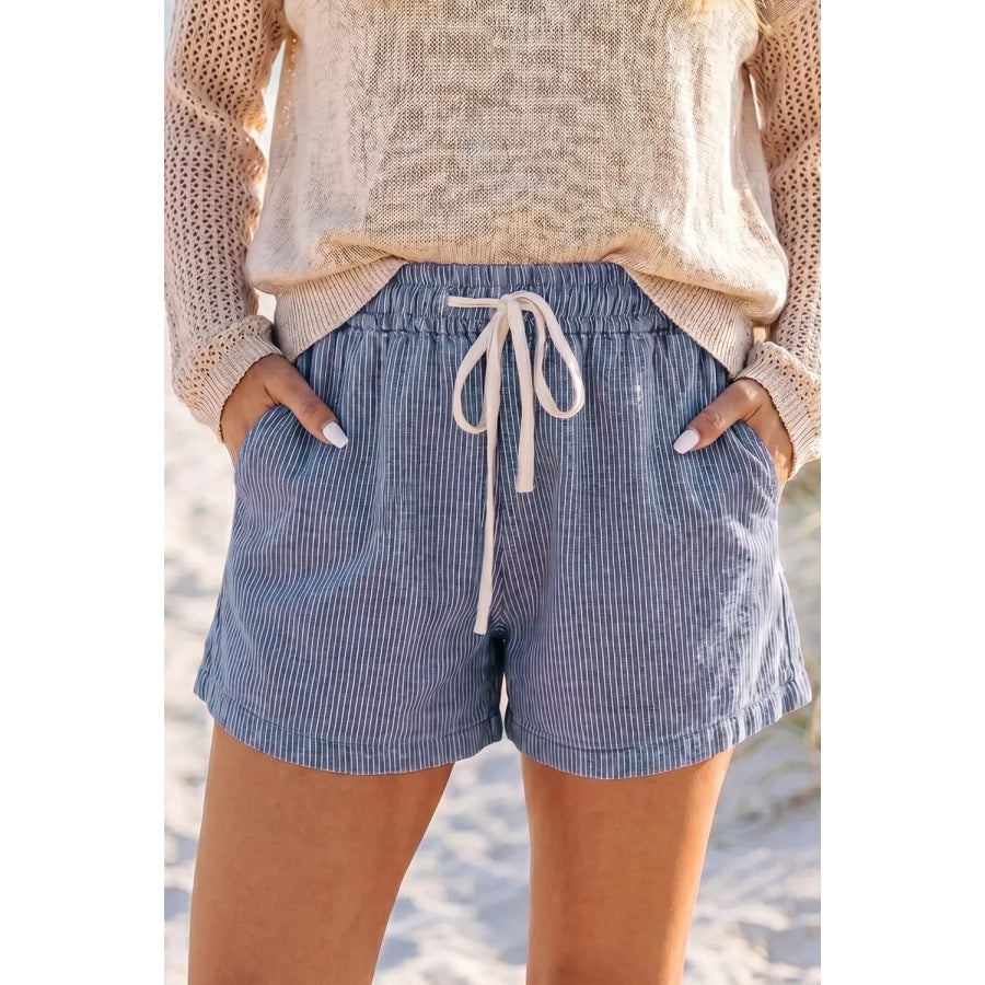 Striped Drawstring Denim Shorts Apparel and Accessories