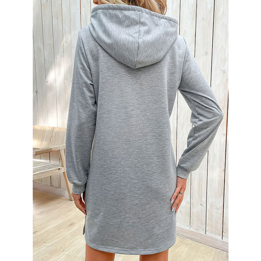 Striped Drawstring Long Sleeve Hoodie Light Gray / S