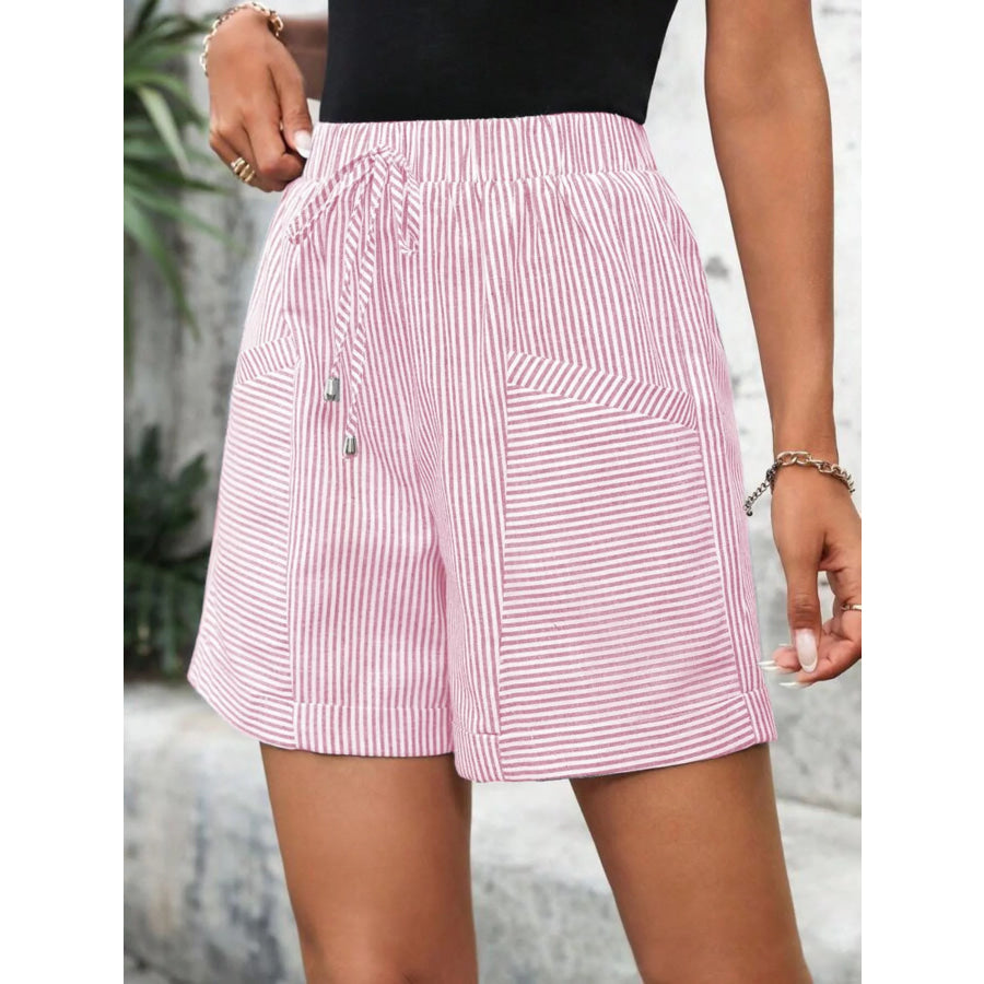 Striped Drawstring Waist Shorts Pink / S Apparel and Accessories