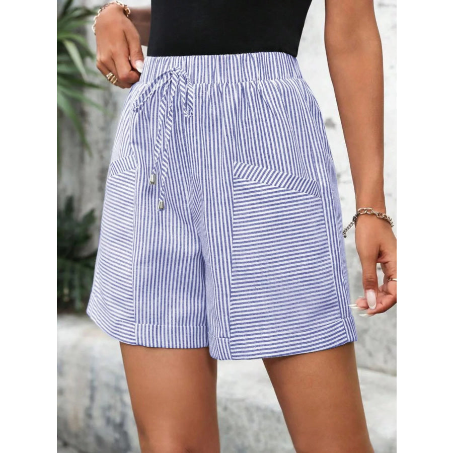 Striped Drawstring Waist Shorts Royal Blue / S Apparel and Accessories