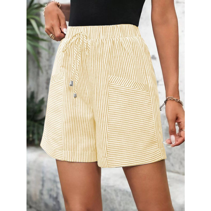 Striped Drawstring Waist Shorts Yellow / S Apparel and Accessories
