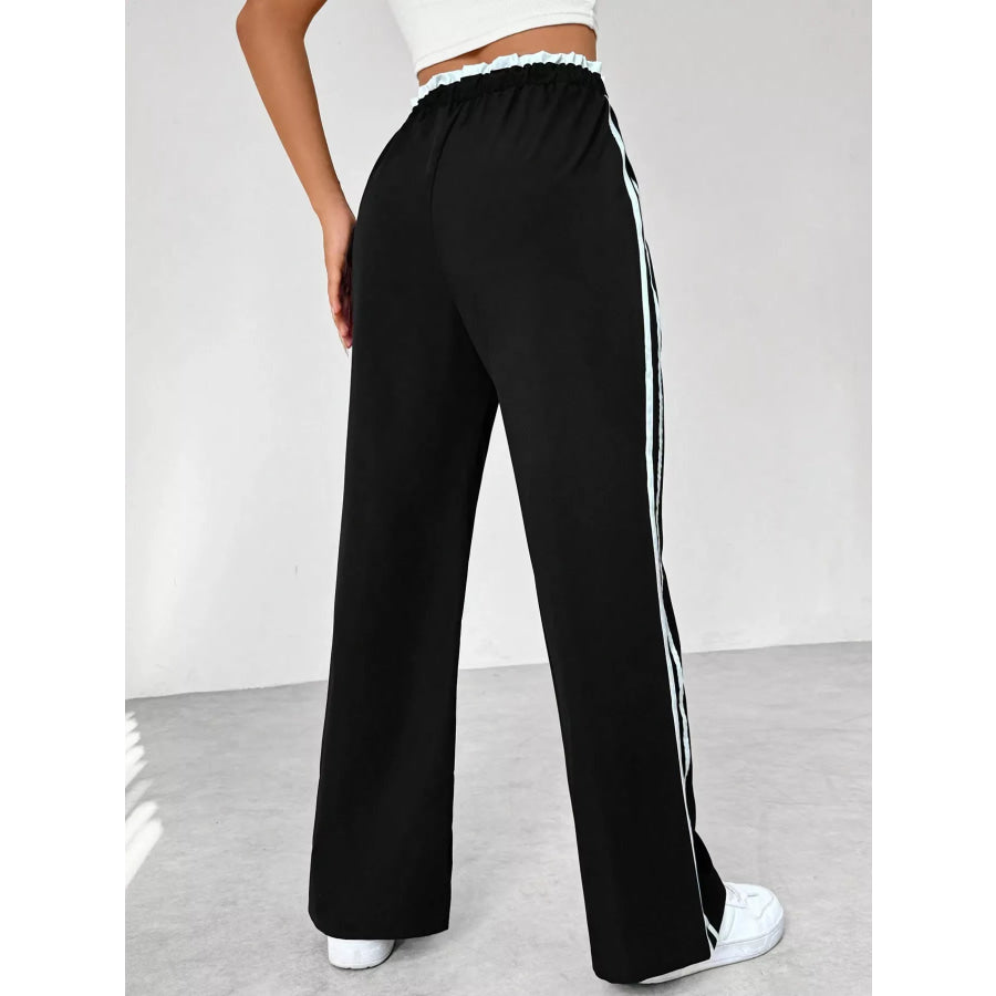 Striped Drawstring Waist Wide Leg Pants Apparel and Accessories