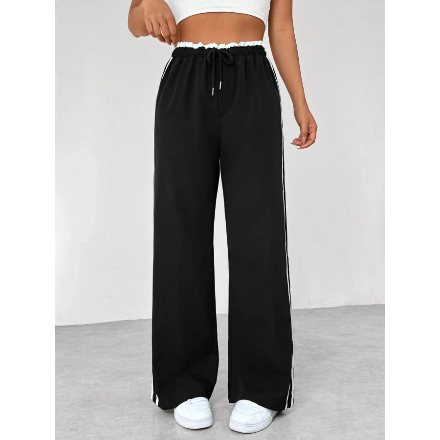 Striped Drawstring Waist Wide Leg Pants Apparel and Accessories