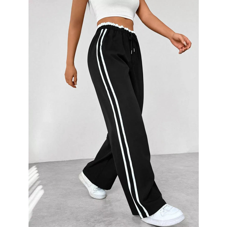 Striped Drawstring Waist Wide Leg Pants Apparel and Accessories