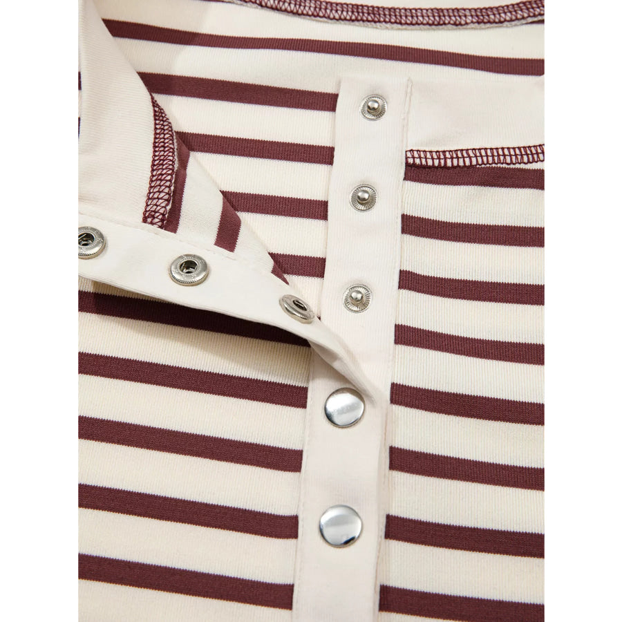Striped Drop Shoulder Long Sleeve Henley Top Apparel and Accessories