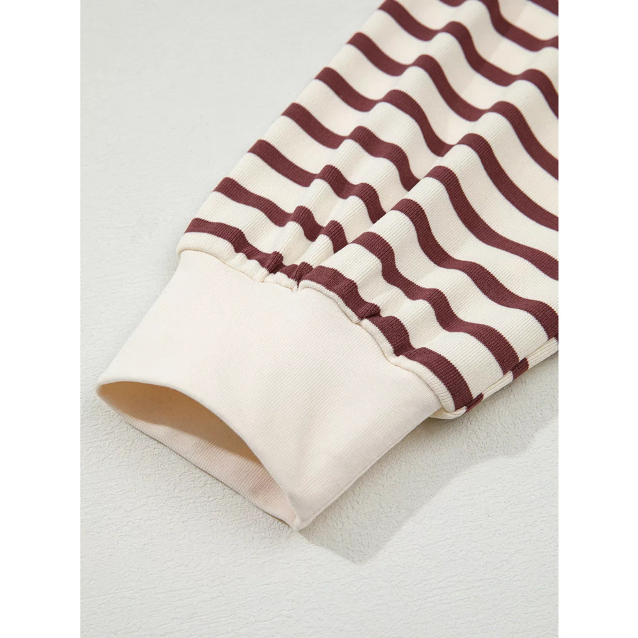 Striped Drop Shoulder Long Sleeve Henley Top Apparel and Accessories