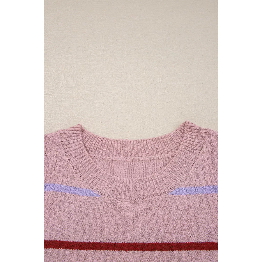 Striped Drop Shoulder Long Sleeve Sweater Apparel and Accessories