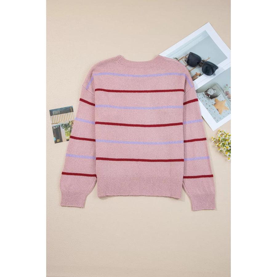 Striped Drop Shoulder Long Sleeve Sweater Apparel and Accessories
