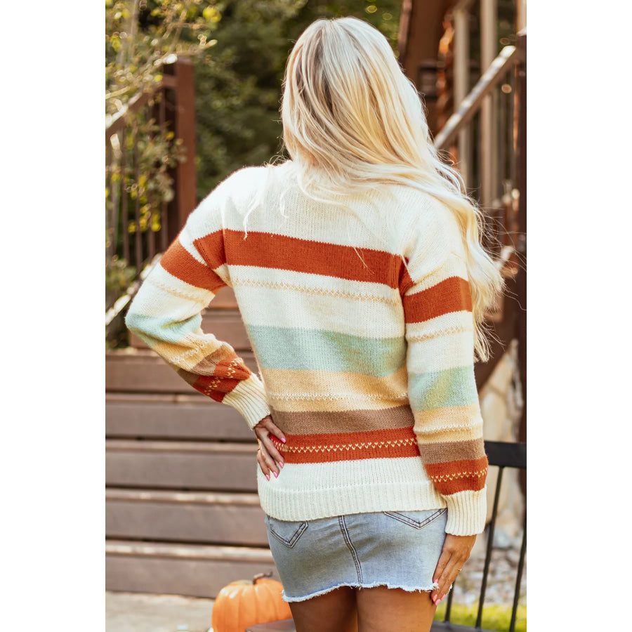 Striped Dropped Shoulder Crewneck Sweater Apparel and Accessories