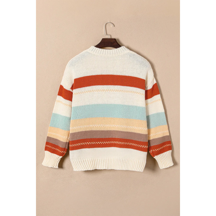 Striped Dropped Shoulder Crewneck Sweater Apparel and Accessories