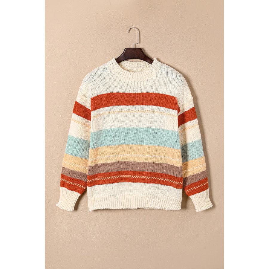 Striped Dropped Shoulder Crewneck Sweater Apparel and Accessories