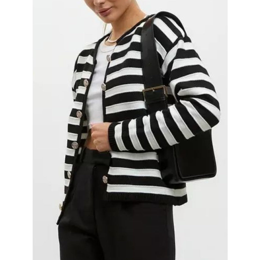 Striped Dropped Shoulder Long Sleeve Cardigan Apparel and Accessories