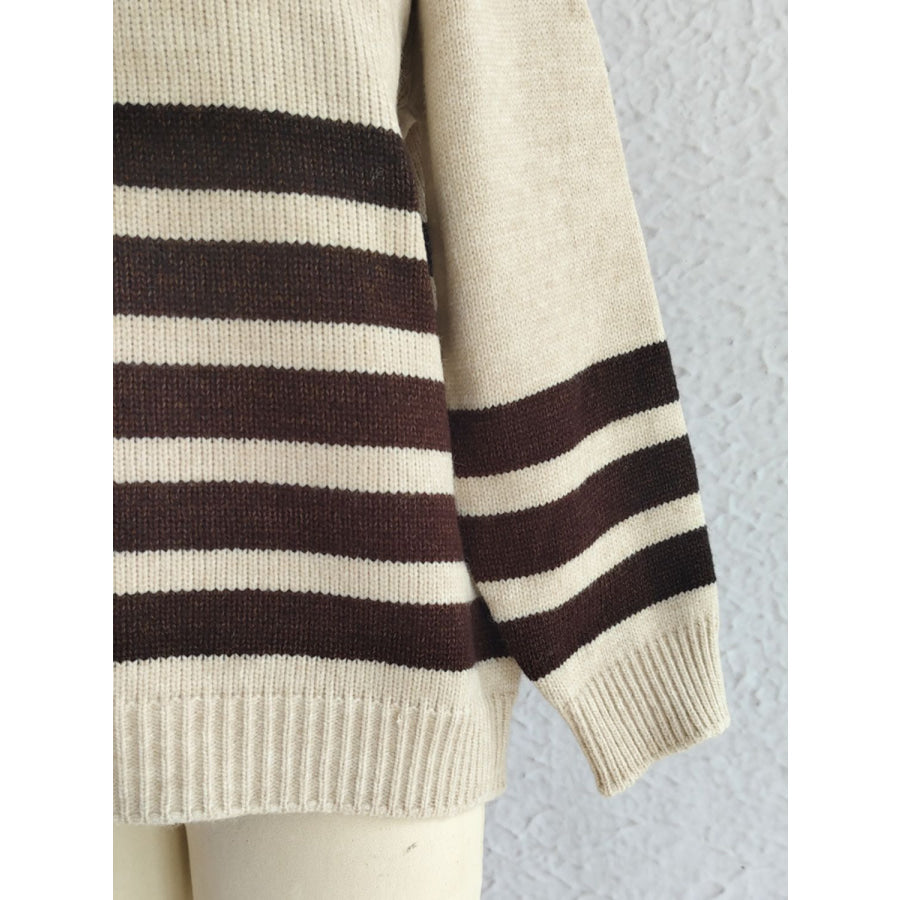 Striped Dropped Shoulder Long Sleeve Sweater Apparel and Accessories